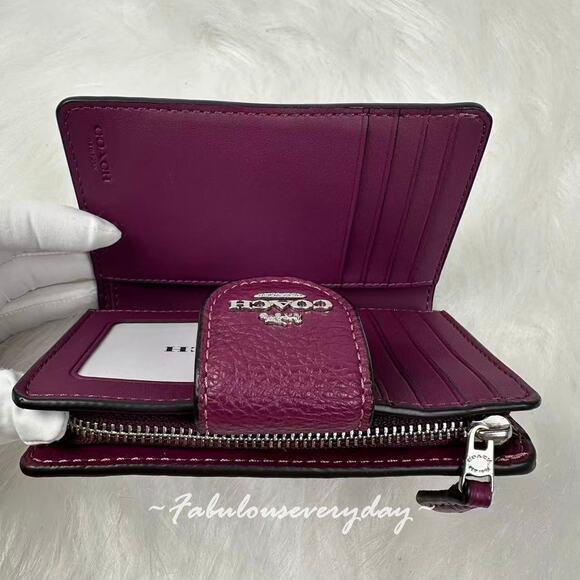 Coach Medium Corner Zip Wallet In Leather/Silver/Plum CBO41 NWT - Picture 6 of 7
